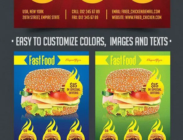 Modern Fast Food Menu Flyer and Facebook Cover Template 1