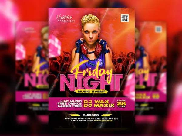 Modern Festive Friday Night Music Party Flyer Template 1
