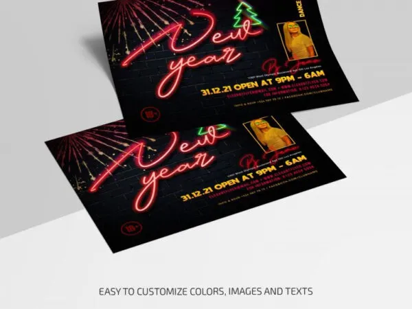 Modern Festive Neon New Year Party Flyer Template 1