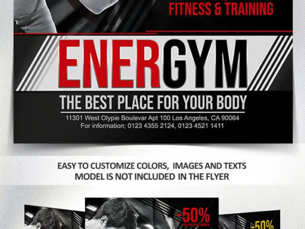 Modern Fitness Gym Flyer and Facebook Cover Template 1