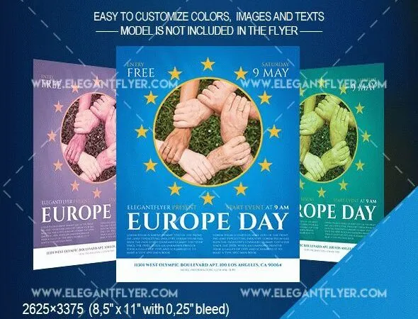 Modern Flag Europe Day Flyer and Facebook Cover Template 1