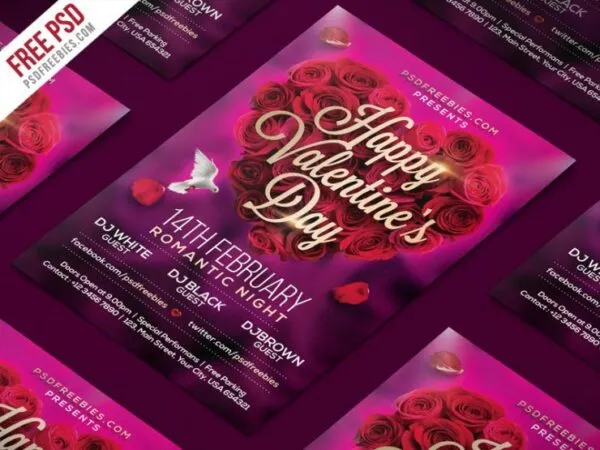 Modern Floral Valentines Day Party Flyer Template 1