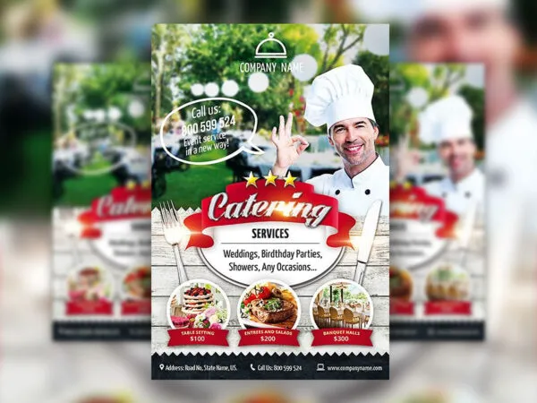 Modern Food Catering Service Flyer Along with Facebook Cover Templates 1