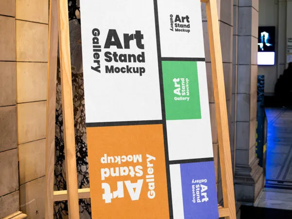 Modern Gallery Stand Mockup in Perspective Sight 1