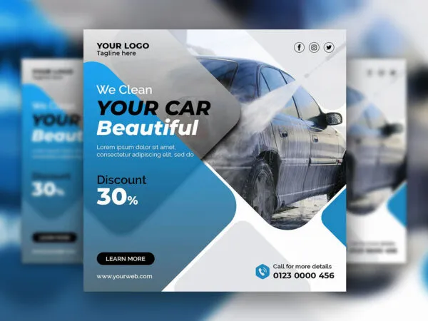 Modern Geometric Car Wash Service Flyer Instagram Post Template 1