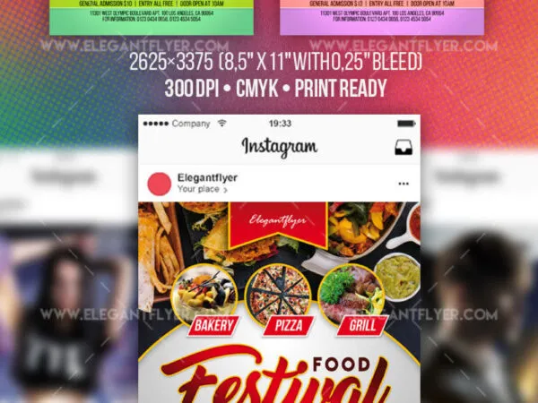 Modern Geometric Food Festival Flyer Instagram Banner and Facebook Cove Templates 1