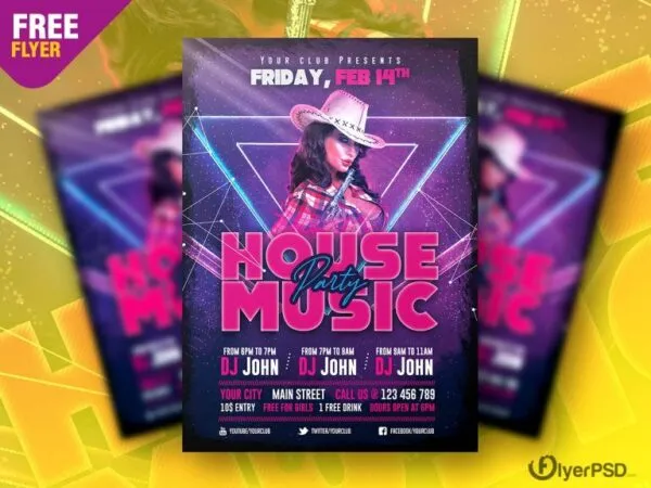 Modern Geometric House Music Party Flyer Template 1
