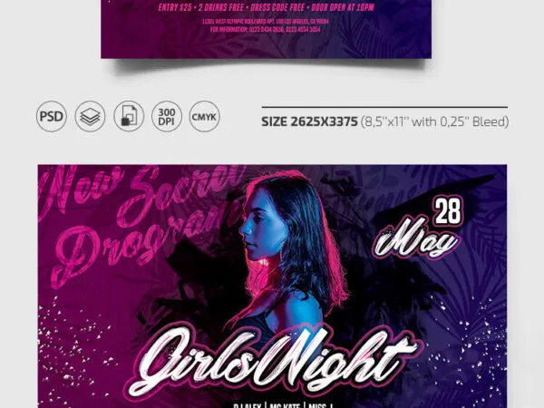 Modern Girls Night Party Flyer and Facebook Templates 1