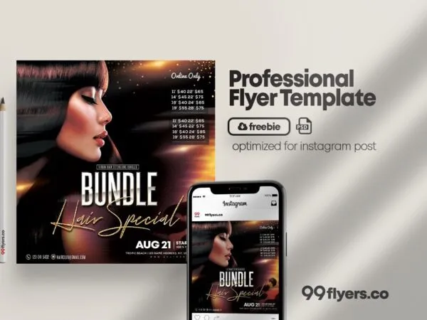 Modern Glitter Hair Bundles Flyer Instagram Post Templates 1
