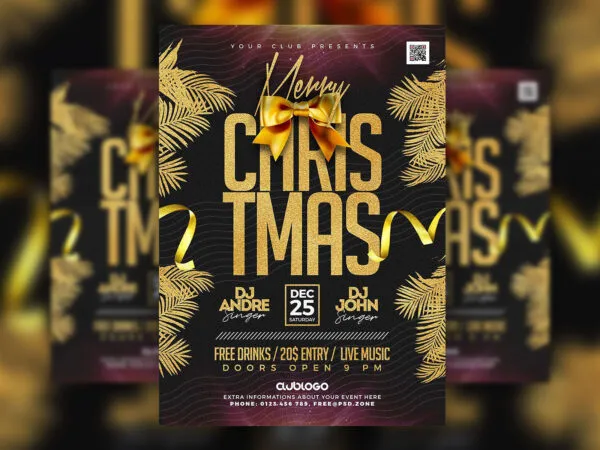Modern Gold and Purple Christmas Party Flyer Template 1