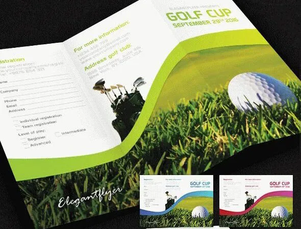 Modern Golf Cup Set Template Including Brochures and Business Cards 1