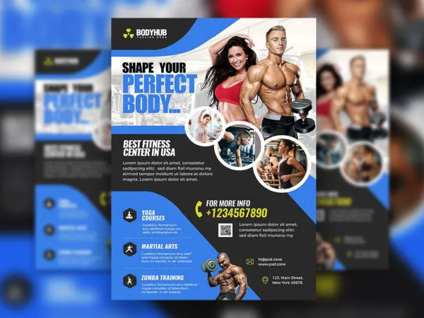 Modern Grids Health and Fitness Gym Flyer Template 1