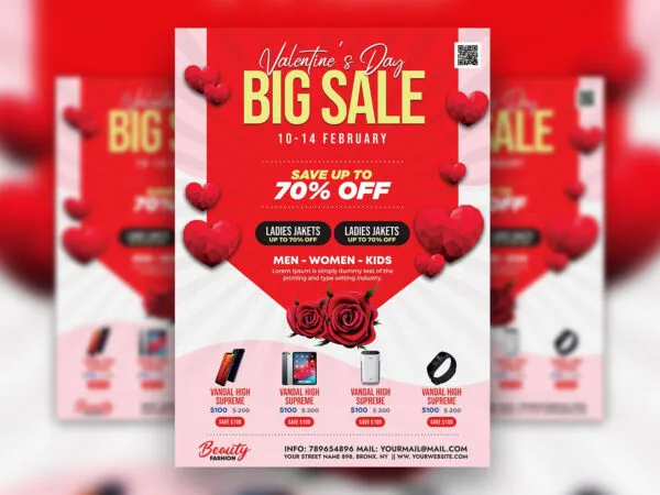 Modern Hearts Valentines Day Sale Flyer Template 1