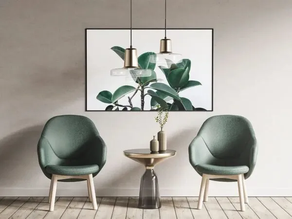 Modern Horizontal Poster Mockup with Side Table and Chairs 1