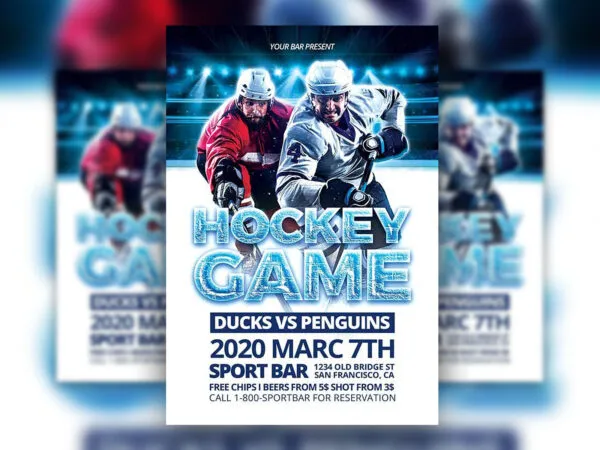 Modern Ice Hockey Game Day Party Flyer Template 1