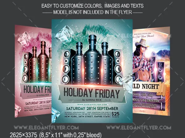 Modern Ice and Speakers Drink Party Flyer and Facebook Cover Template 1