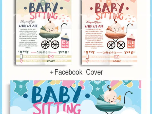 Modern Illustrated Babysitting Flyer Template and Facebook Cover 1