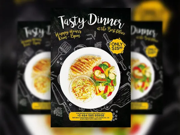Modern Illustrated Dinner Poster Flyer and Facebook Templates 1