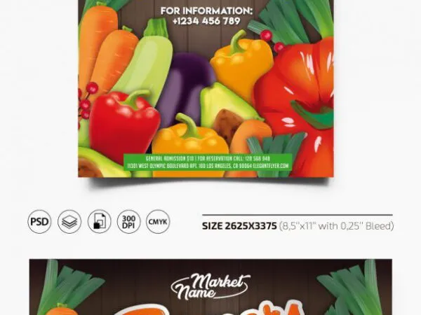 Modern Illustrated Farmers Market Flyer and Facebook Cover Templates 1