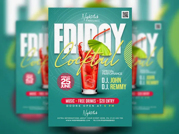 Modern Illustrative Cocktail Party Flyer Template 1