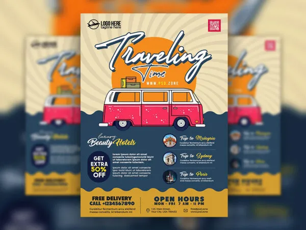 Modern Illustrative Travel Agency Flyer Template 1