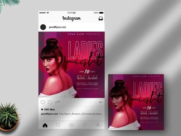 Modern Ladies Night Club Party Instagram Post Template 1