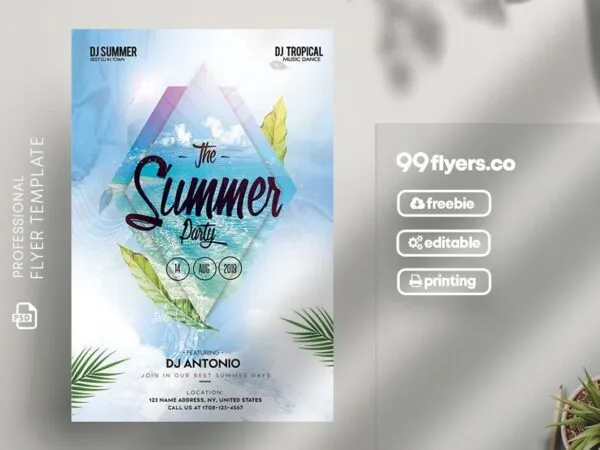 Modern Light Blue Tropical Party Flyer Template 1