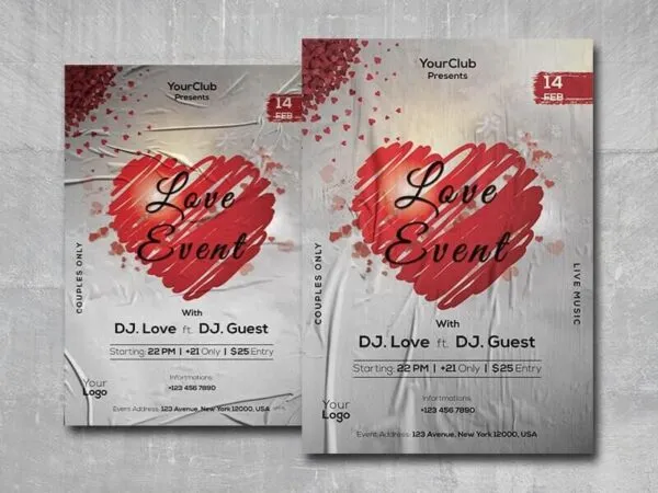 Modern Love and Valentine Event Flyer Template 1