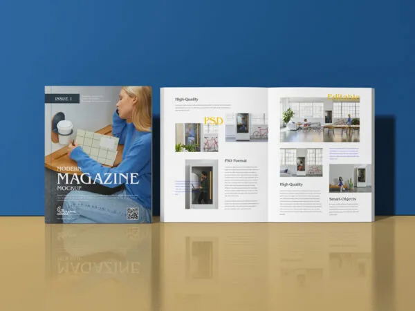 Modern Magazine Cover and Inner Pages Mockup 1