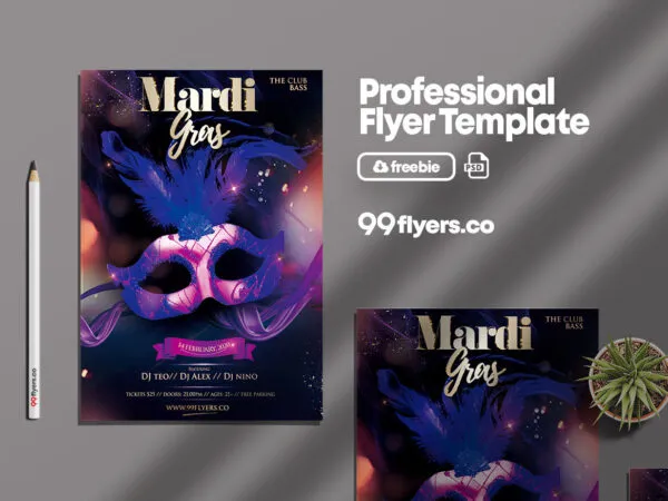 Modern Mardi Gras Party Flyer Template 1