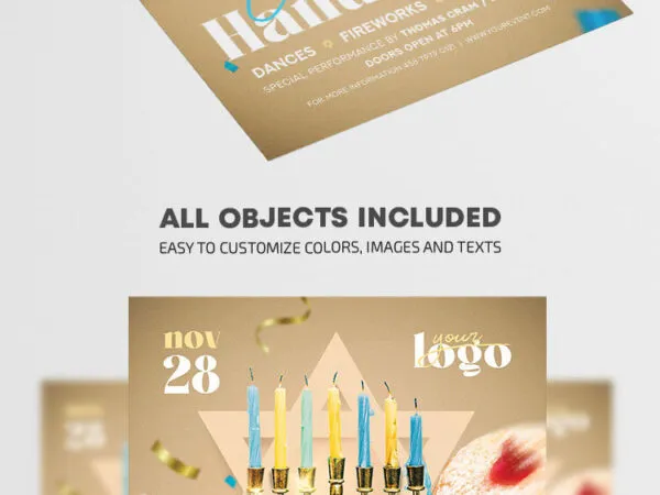 Modern Menorah Hanukkah Celebration Flyer Template 1