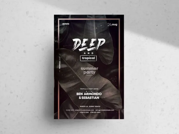 Modern Minimalist Black Summer and Tropical Party Flyer 1