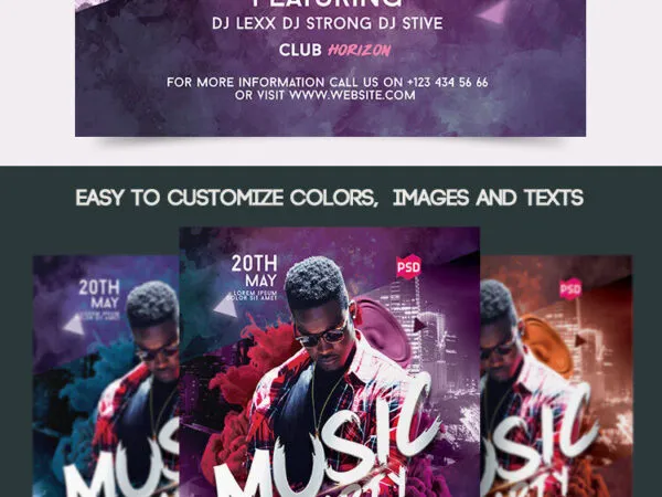 Modern Music Club Party Flyer and Facebook Cover Templates 1