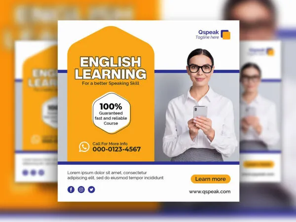 Modern Neat White English Learning Flyer Instagram Post Template 1