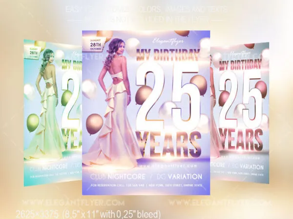 Modern Neon Birthday Party Flyer Template and Facebook Cover 1