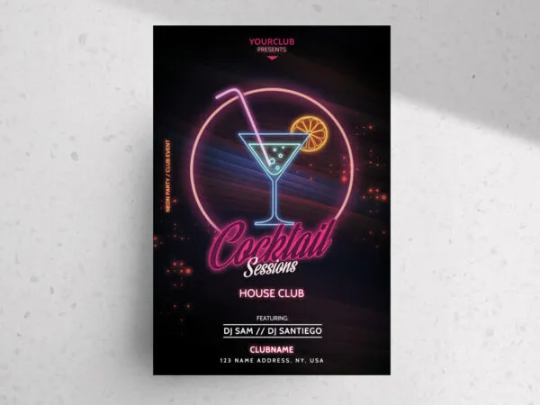 Modern Neon Cocktail Party Flyer Template 1
