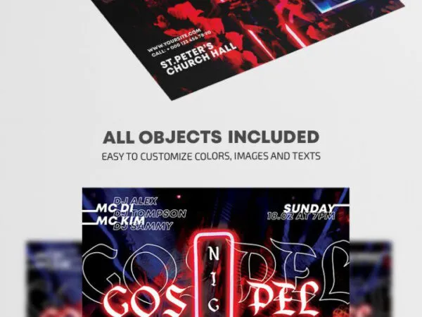 Modern Neon Gospel Night Flyer Template 1