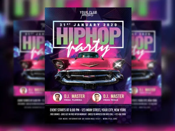 Modern Neon Hip Hop Night Party Flyer Template 1