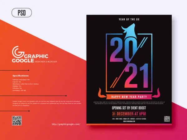 Modern New Year Flyer Template with Dark Design 1