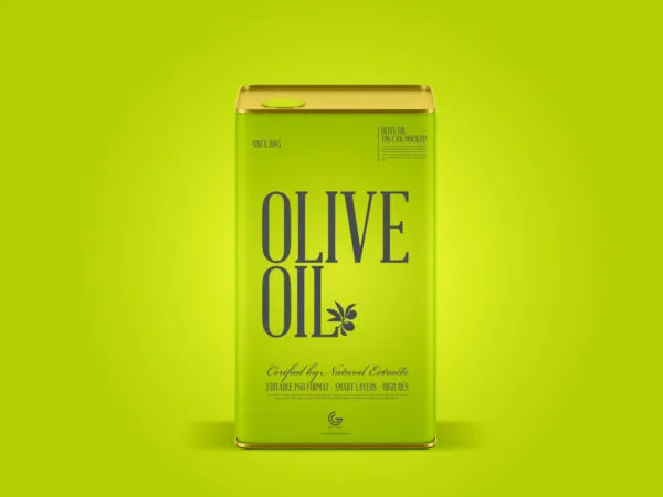 Modern Olive Oil Tin Can Front View Mockup 1
