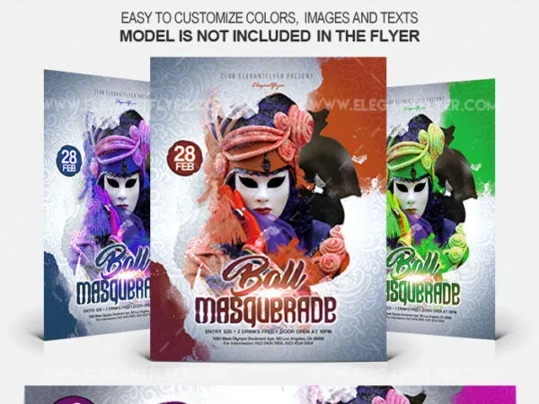 Modern Pattern Masquerade Ball Flyer and Facebook Cover Template 1