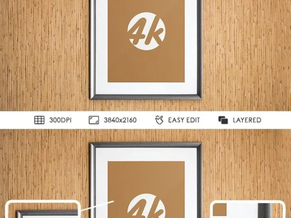Modern Photo Frame on a Wooden Wall Mockup 1