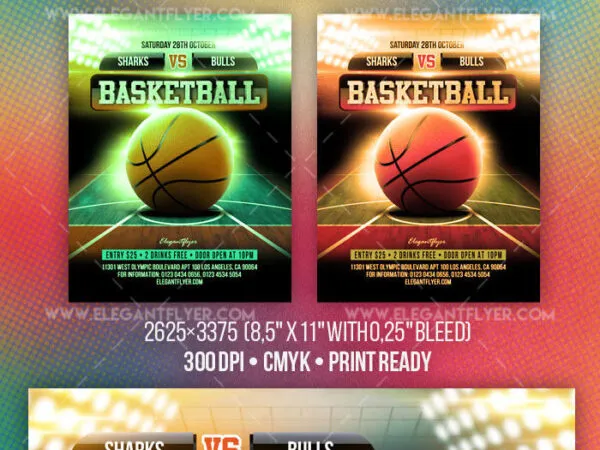 Modern Photorealistic Basketball Game Flyer and Facebook Cover Template 1