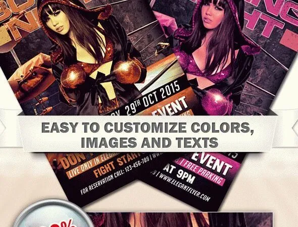 Modern Photorealistic Boxing Match Flyer and Facebook Cover Template 1