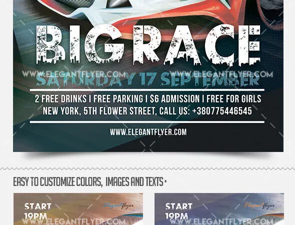 Modern Photorealistic Car Race Flyer and Facebook Cover Template 1