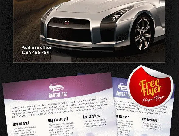 Modern Photorealistic Car Rental Promotion Flyer and Facebook Cover Template 1