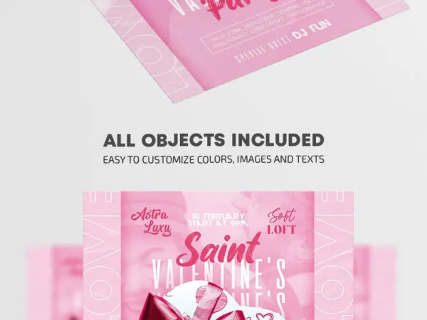 Modern Pink Valentines Party Flyer Template 1