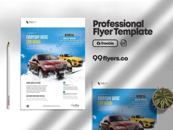 Modern Promotional Car Wash Services Flyer Template 1