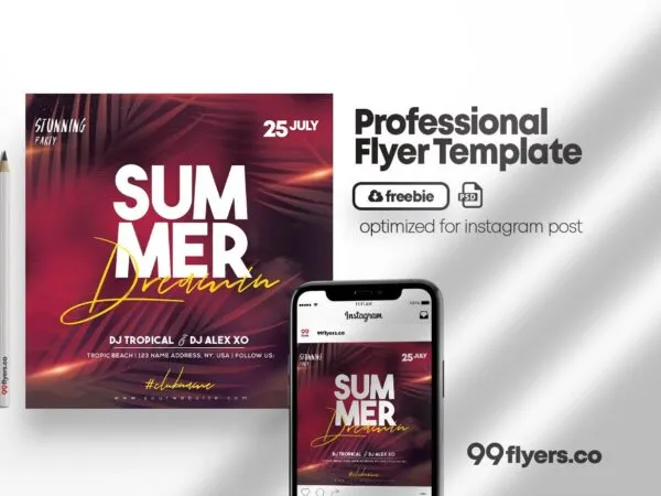 Modern Red Summer Party Flyer Instagram Template 1