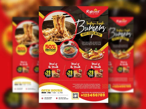 Modern Red and Black Restaurant Flyer Template 1